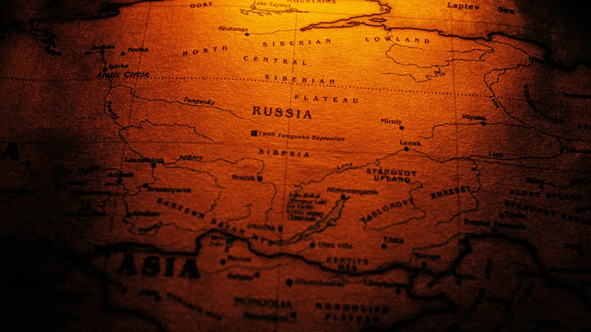 A map of Russia with the country's name and borders prominently displayed.